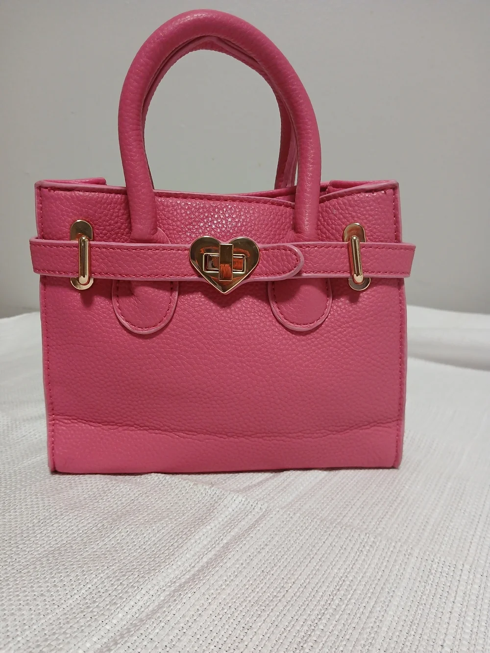 Pink Kids Mini Tote Handbag with Heart Lock